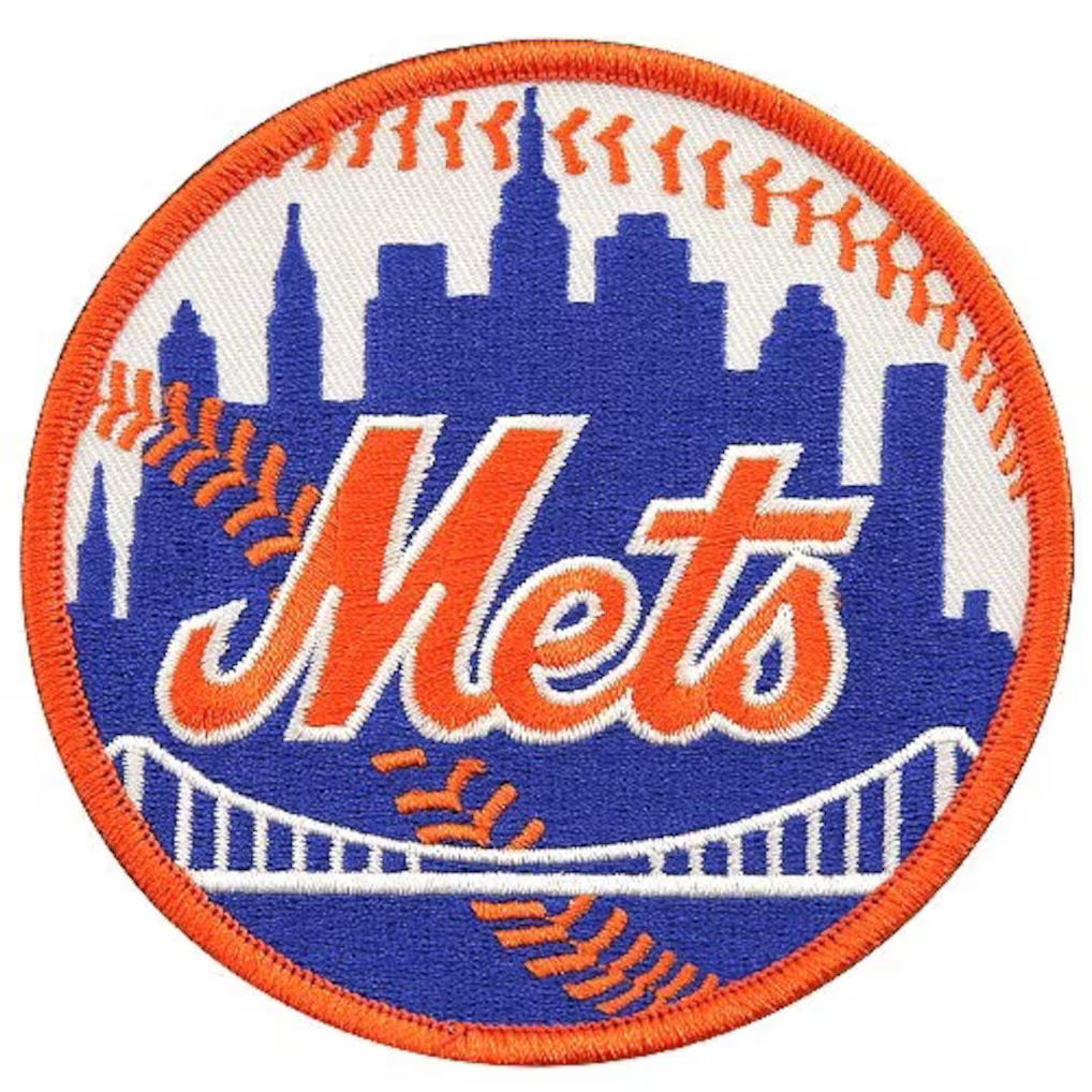 New York Mets DTF transfers ready to press with orange blue NY monogram badges, vintage typography, and chrome style options