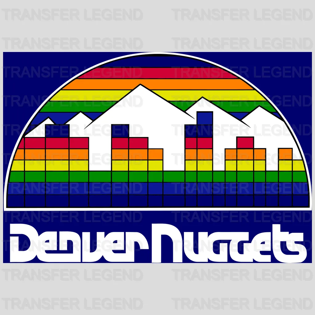 Denver Nuggets Rainbow Skyline Retro Logo NBA Design - DTF Heat Transfer