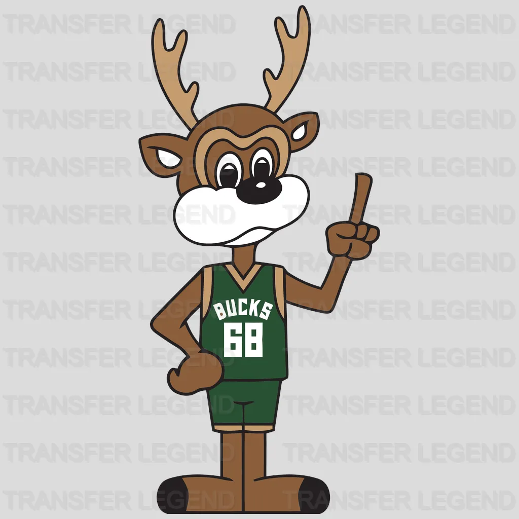 Milwaukee Bucks Bango Mascot Dribbling Cartoon NBA Design - DTF Heat Transfer