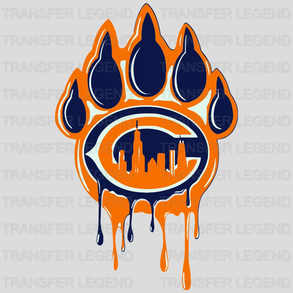 Chicago Bears Dripping Paw Skyline Emblem NFL Design - DTF Heat Transfer