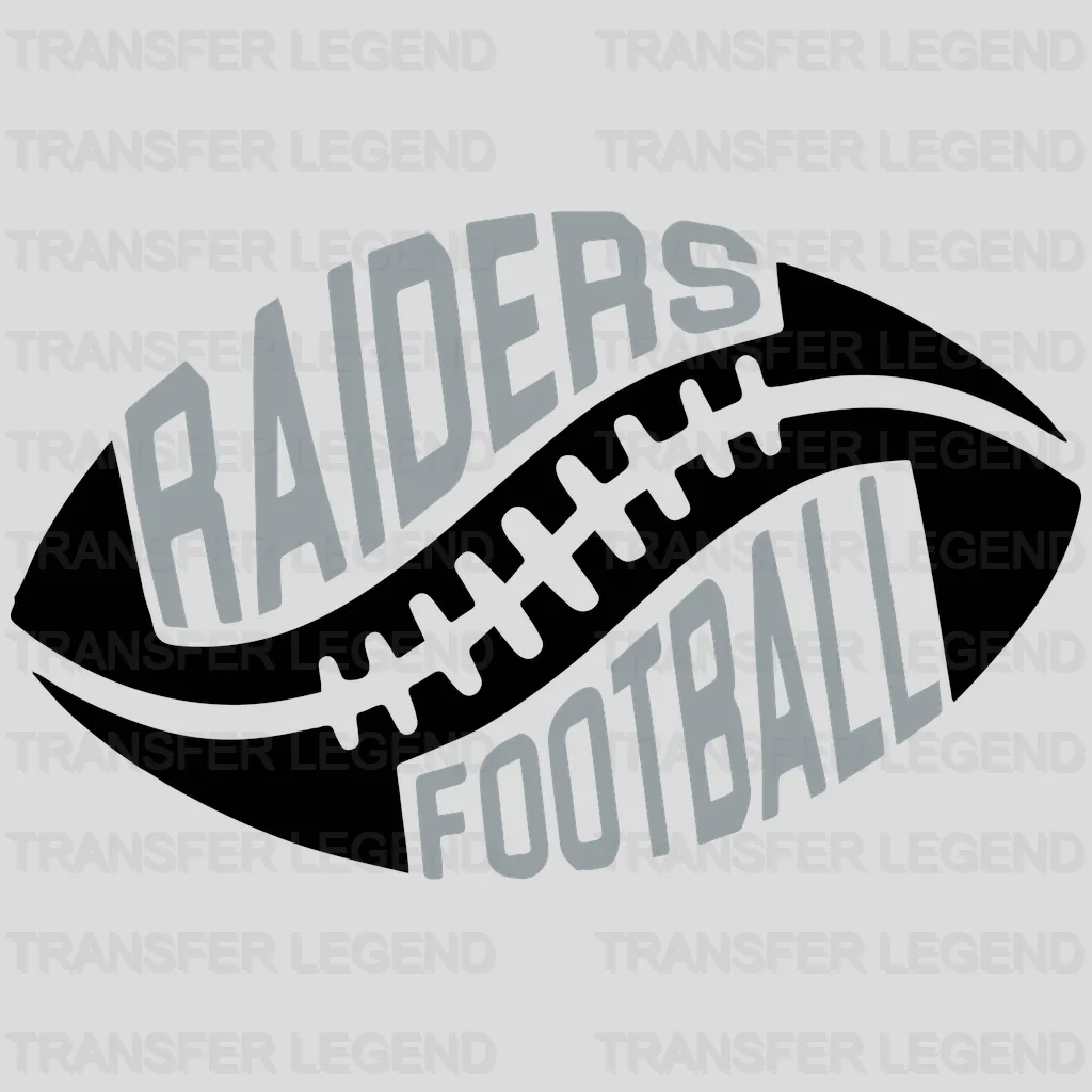 Las Vegas Raiders football-shaped “RAIDERS FOOTBALL” bold text, NFL design - DTF Heat Transfer