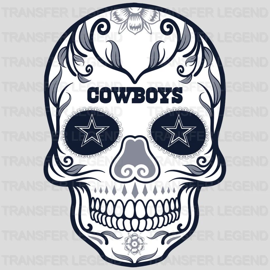 Dallas Cowboys Sugar‑Skull Helmet NFL Design - DTF Heat Transfer