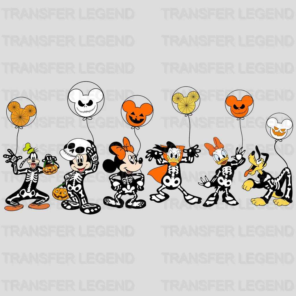 Skeleton Mouse And Friends Balloons Halloween Design - DTF heat transfer - transferlegend