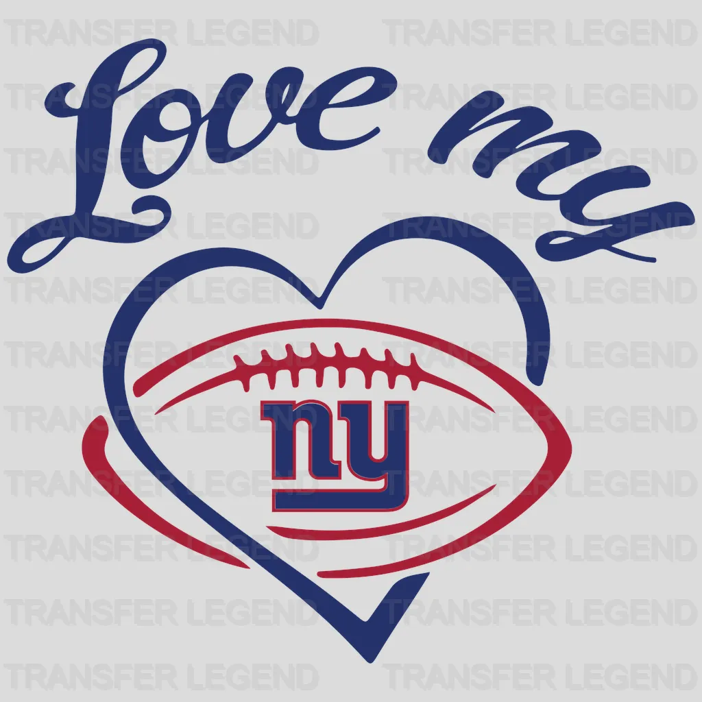 New York Giants “Love My Giants” script with heart and football, NFL design - DTF Heat Transfer