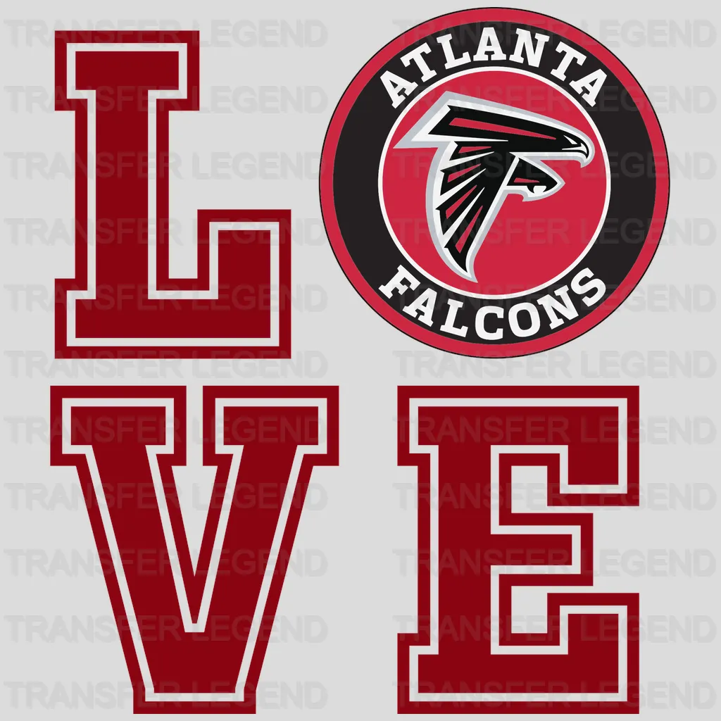 Atlanta Falcons Love Letters with Badge NFL Design - DTF Heat Transfer