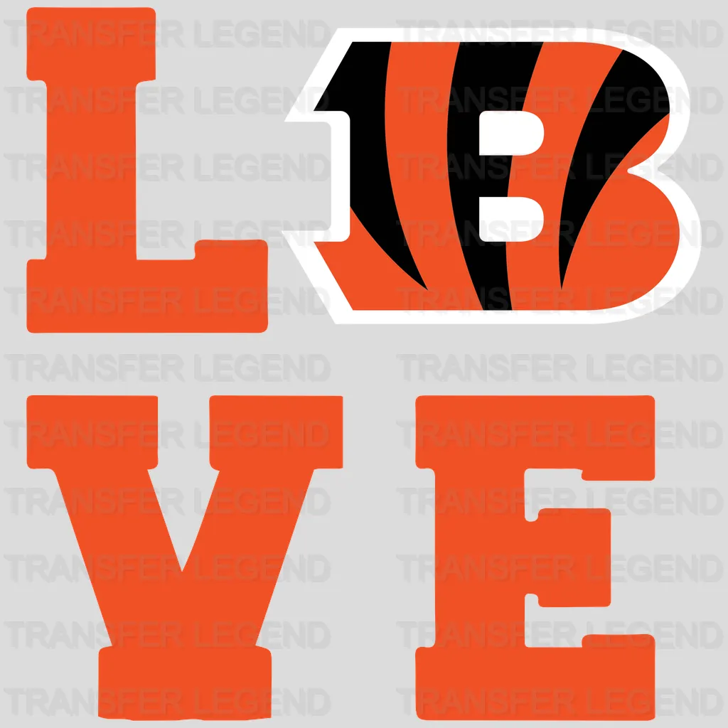 Cincinnati Bengals Love Word Block NFL Design - DTF Heat Transfer