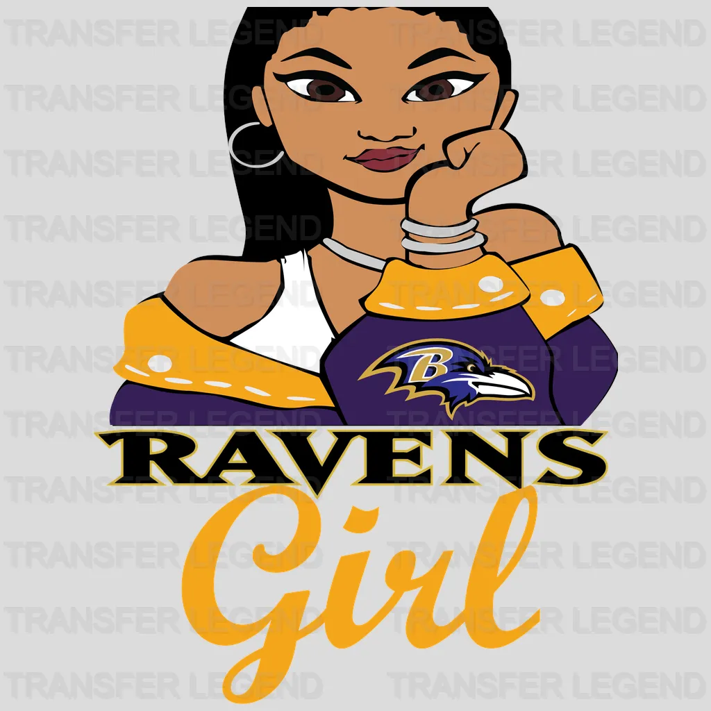 Baltimore Ravens Retro Fan Girl Illustration NFL Design - DTF Heat Transfer