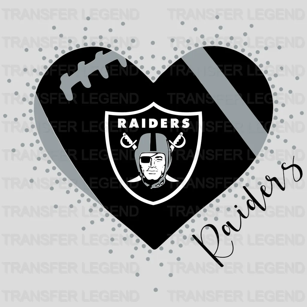 Las Vegas Raiders heart-shaped collage of logos and football laces, NFL design - DTF Heat Transfer