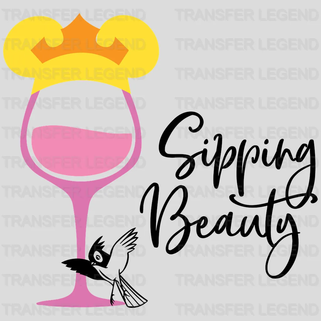 Ears Glass Sipping Beauty Aurora Design - DTF heat transfer - transferlegend