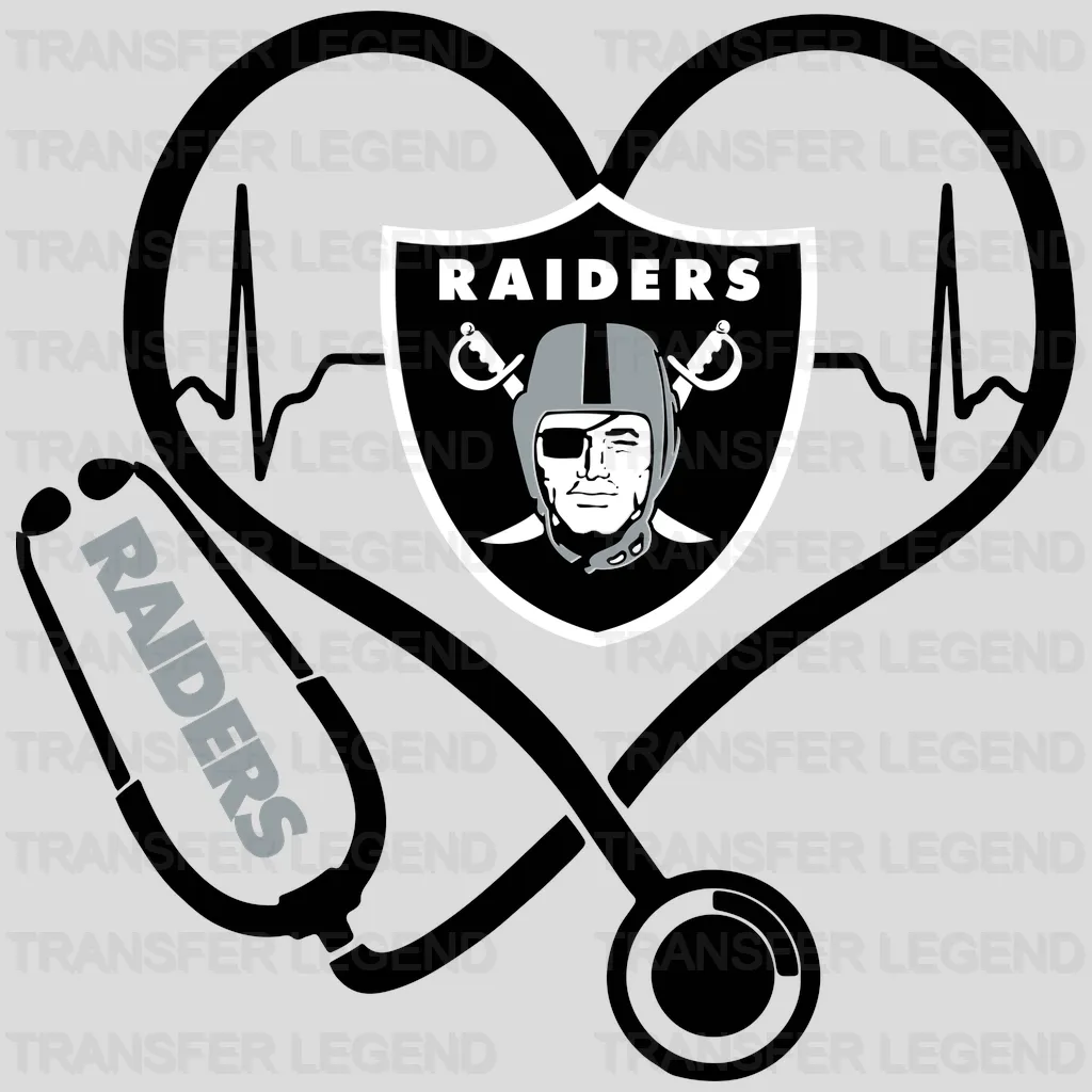 Las Vegas Raiders stethoscope forming heart shape around shield, NFL design - DTF Heat Transfer