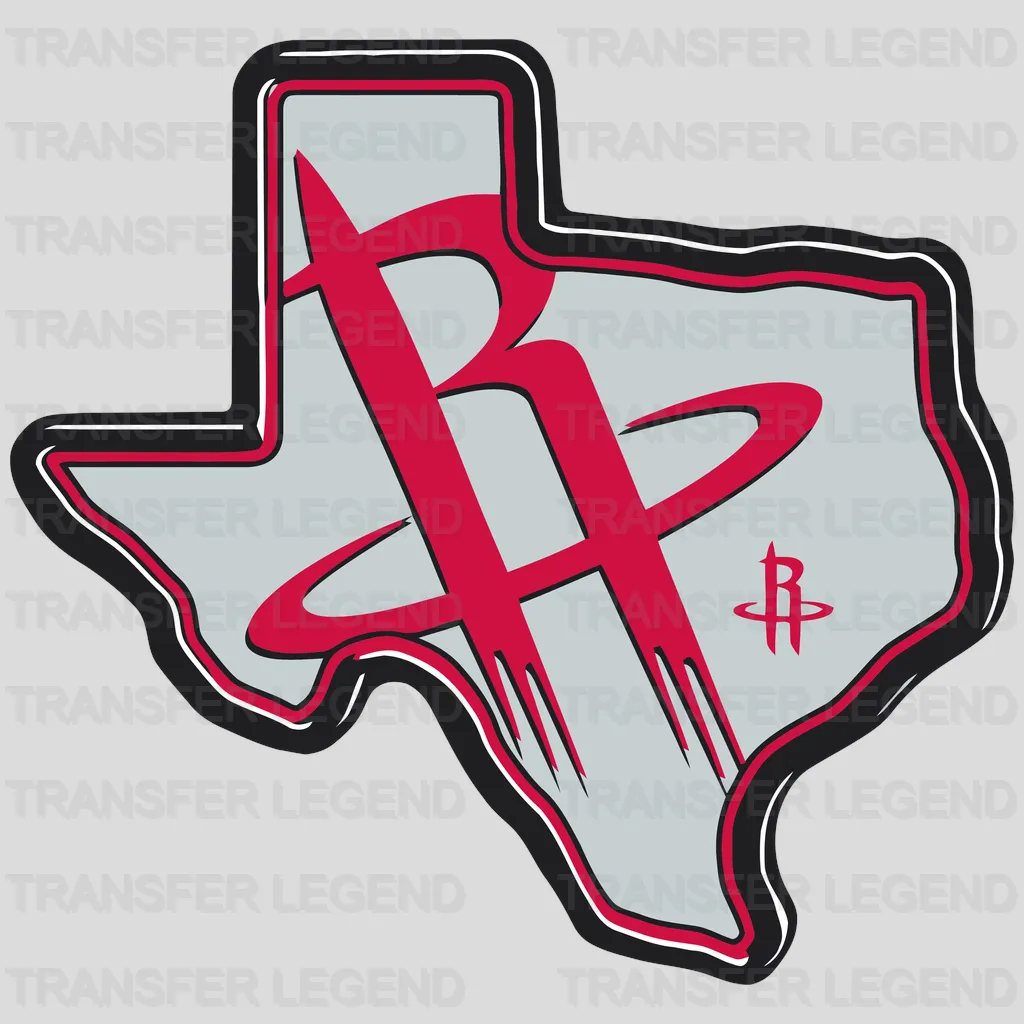 Houston Rockets Texas Outline with “R” Logo NBA Design - DTF Heat Transfer