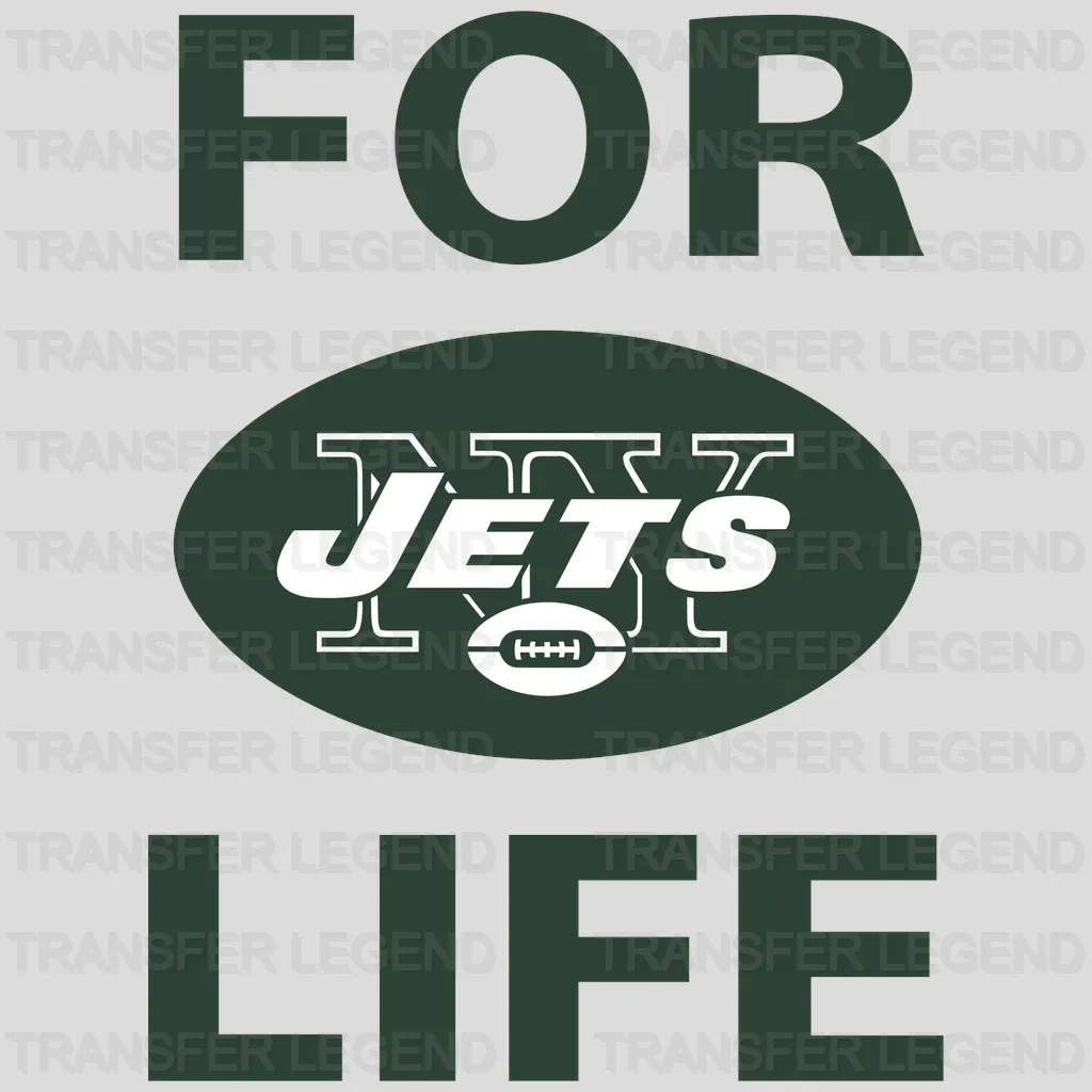 New York Jets FOR LIFE Vertical Wordmark with Oval Badge NFL Design - DTF Heat Transfer