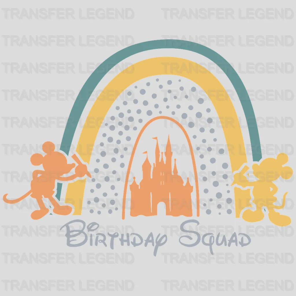 Birthday Squad Rainbow Castle Drawing Cartoon Design - DTF heat transfer - transferlegend