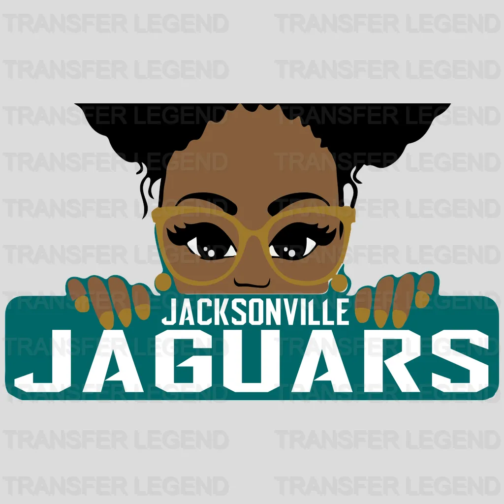 Jacksonville Jaguars Peeking Fan Character Wordmark NFL Design - DTF Heat Transfer