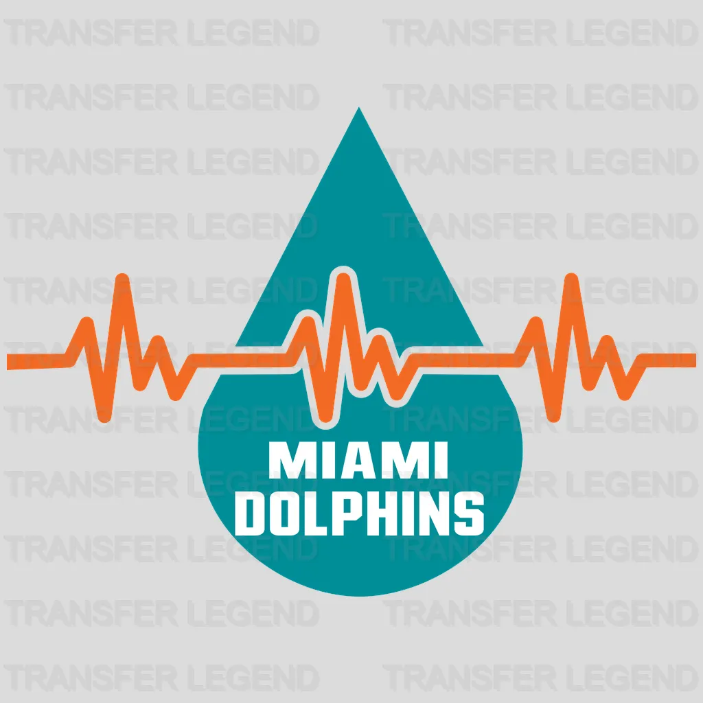 Miami Dolphins Heartbeat Line & Dolphins Wordmark NFL Design - DTF Heat Transfer