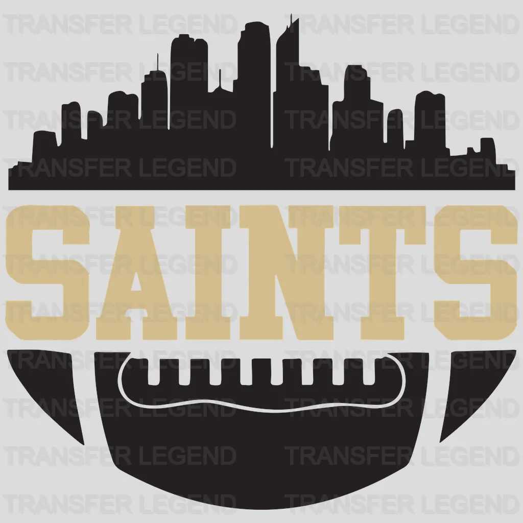New Orleans Saints bold “SAINTS” text over city skyline, NFL design - DTF Heat Transfer