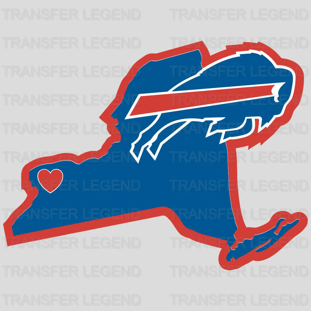 Buffalo Bills State Outline & Buffalo Head NFL Design - DTF Heat Transfer