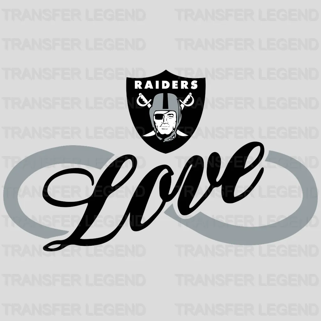 Las Vegas Raiders elegant “Love” script looping around team shield, NFL design - DTF Heat Transfer