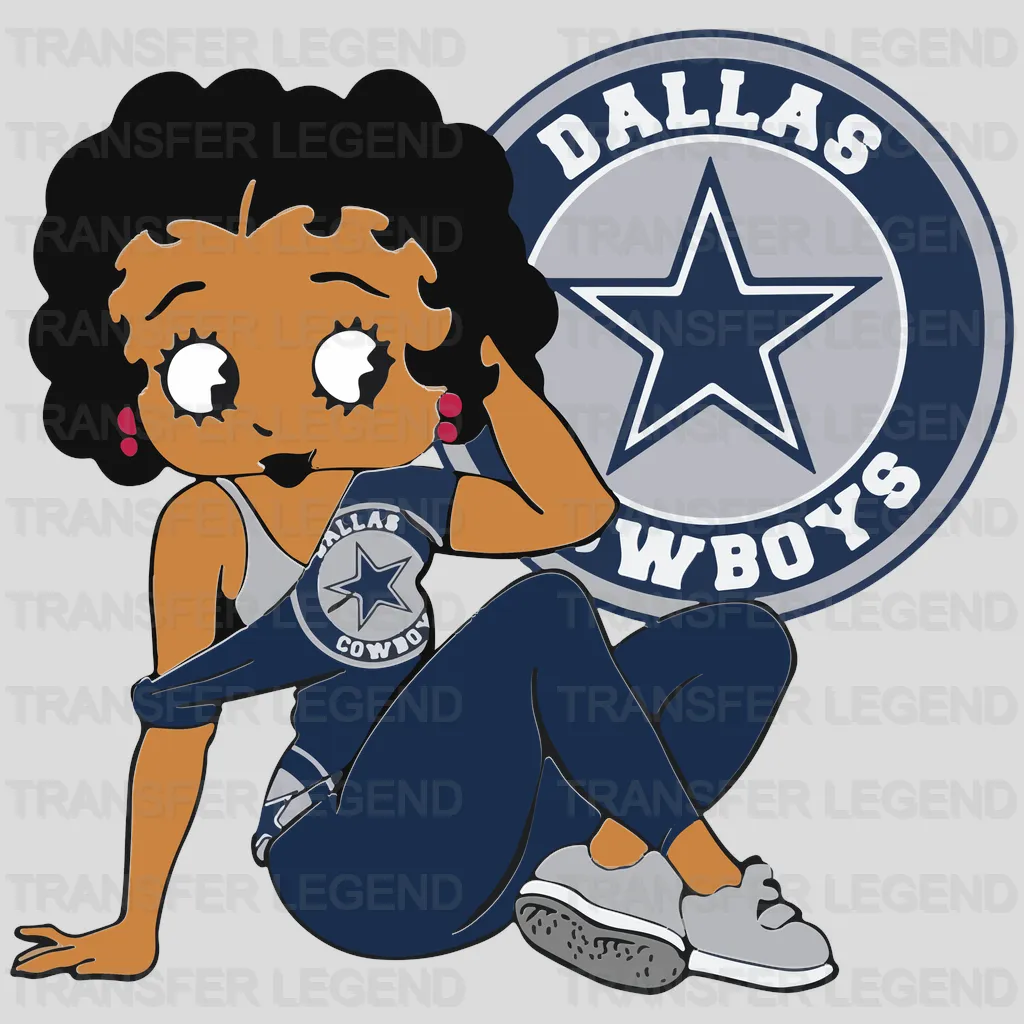 Dallas Cowboys Cartoon Girl with Circle Badge NFL Design - DTF Heat Transfer