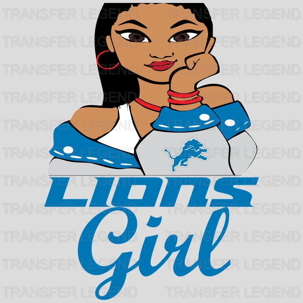 Detroit Lions Fan Girl Character Emblem NFL Design - DTF Heat Transfer