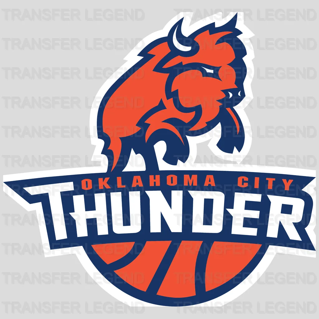 Oklahoma City Thunder Bison Mascot Badge & Wordmark NBA Design - DTF Heat Transfer