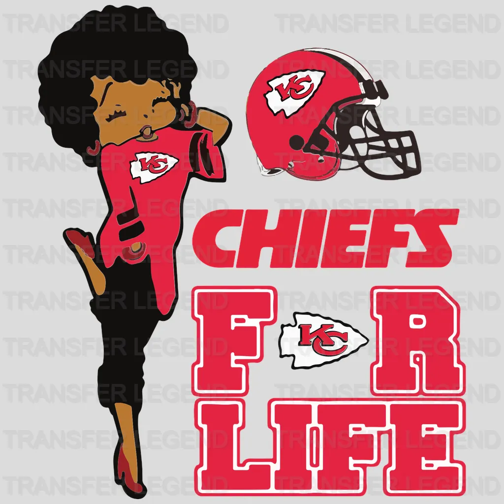Kansas City Chiefs Pin‑up Girl with For Life Wordmark NFL Design - DTF Heat Transfer