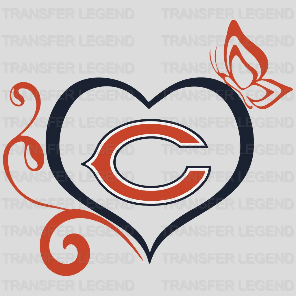 Chicago Bears Swirl C‑Logo with Butterfly NFL Design - DTF Heat Transfer