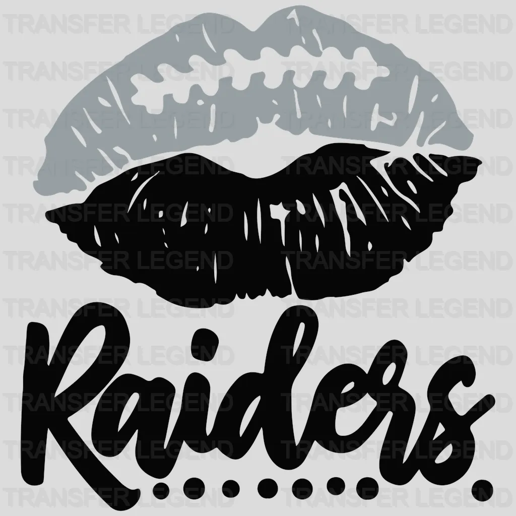 Las Vegas Raiders dripping lips graphic with “Raiders” text below, NFL design - DTF Heat Transfer
