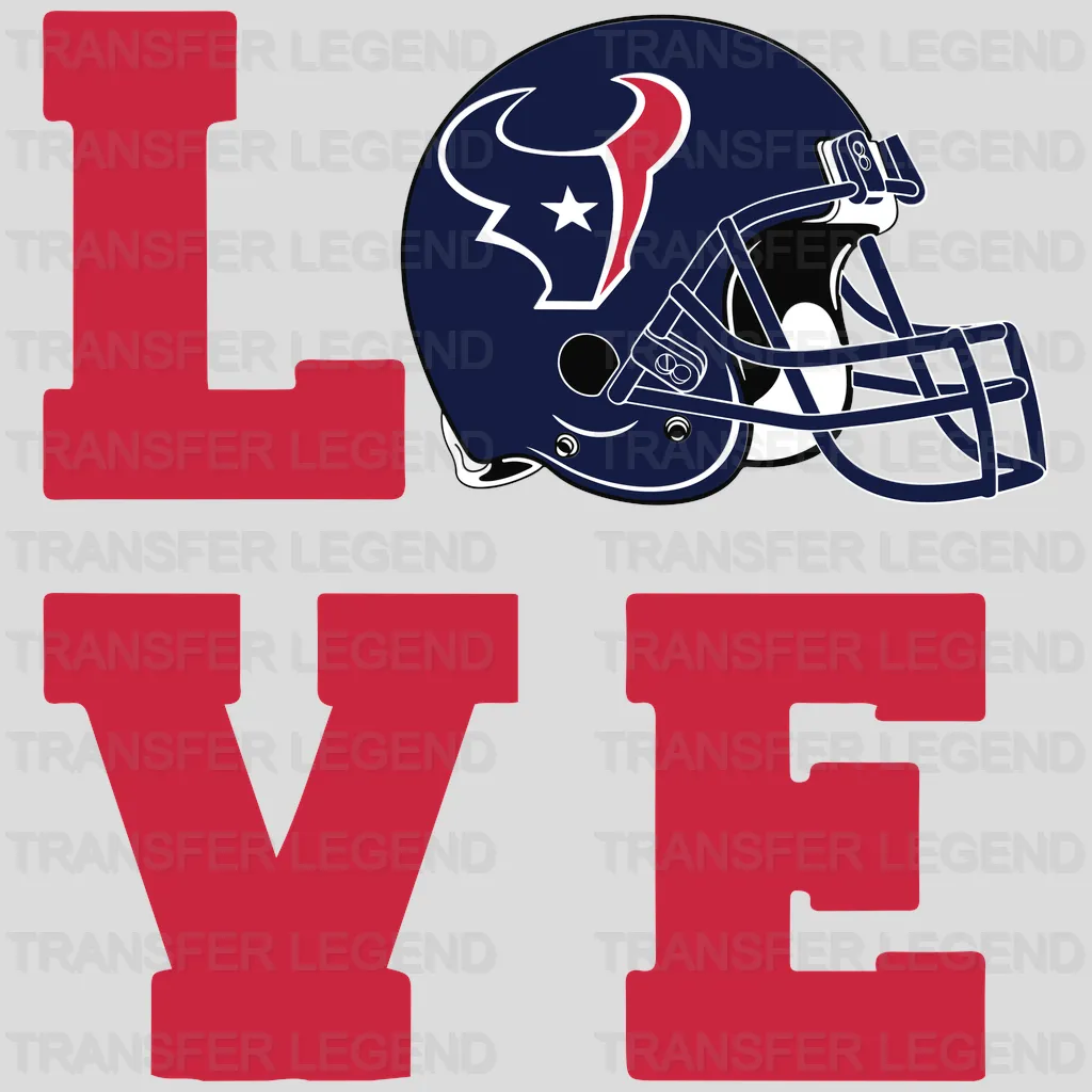 Houston Texans LOVE Vertical Wordmark with Helmet NFL Design - DTF Heat Transfer
