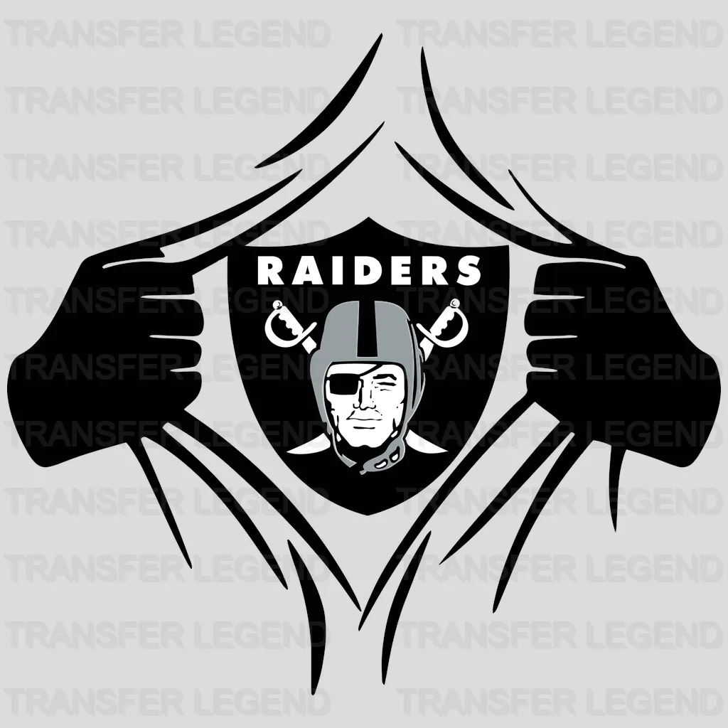 Las Vegas Raiders shirt ripping reveal of hidden team shield, NFL design - DTF Heat Transfer