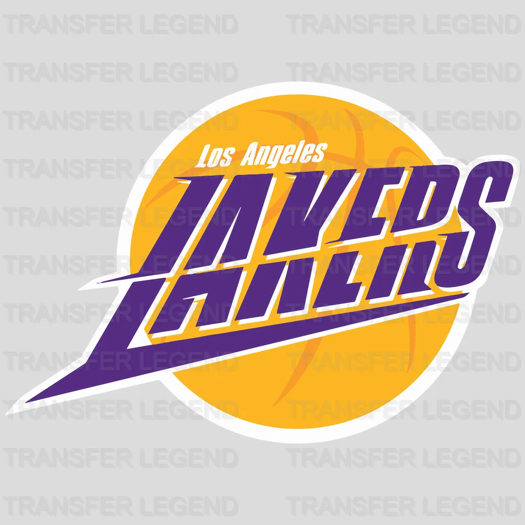 Los Angeles Lakers Script Over Basketball Crest NBA Design - DTF Heat Transfer
