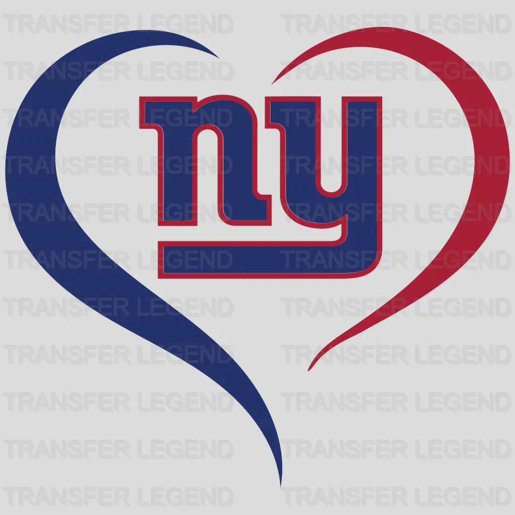 New York Giants heart‑shaped “NY” monogram, NFL design - DTF Heat Transfer