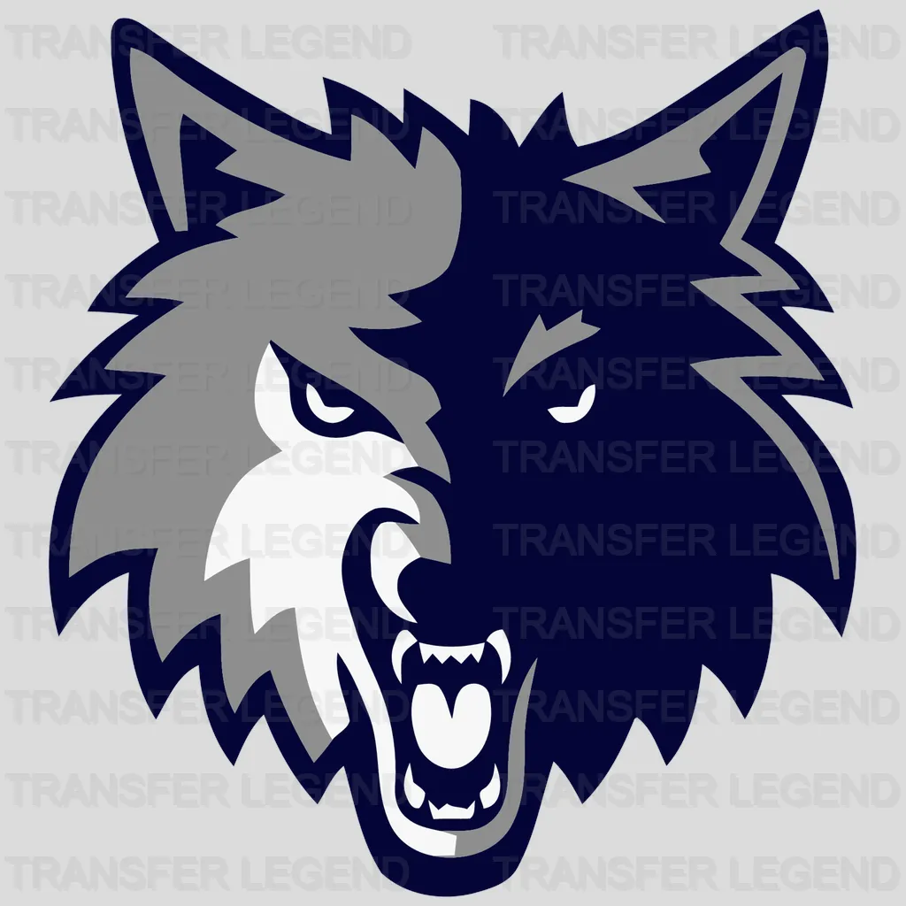 Minnesota Timberwolves Split-Face Wolf Head Navy Alternate NBA Design - DTF Heat Transfer