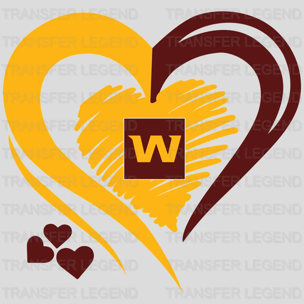 Washington Football Team Dual-Heart Swirl with W NFL Design - DTF Heat Transfer