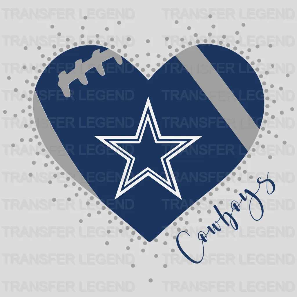 Dallas Cowboys Heart & Logo Emblem NFL Design - DTF Heat Transfer