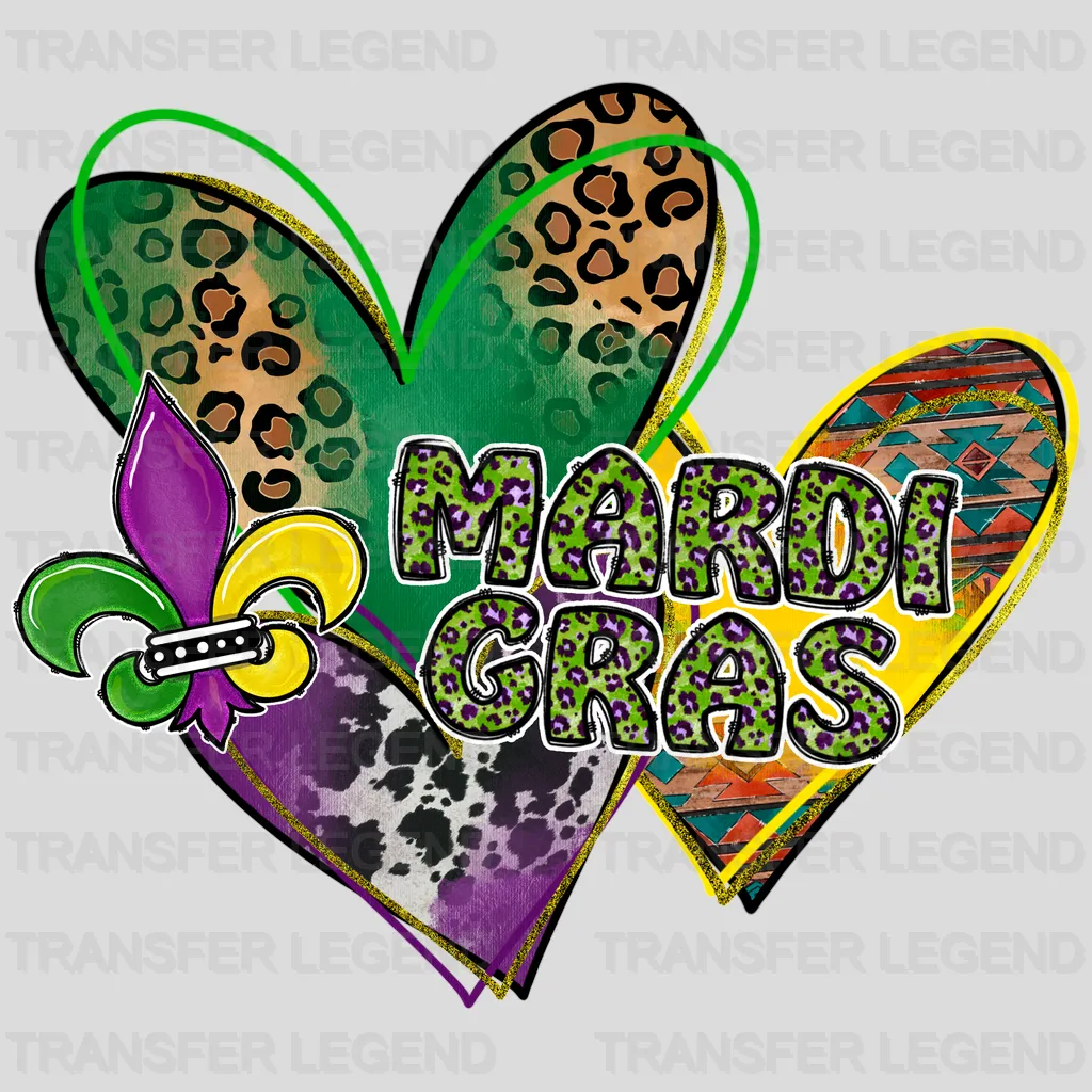 Hearts Mardi Gras Design- Mardi Gras DTF heat transfer - transferlegend