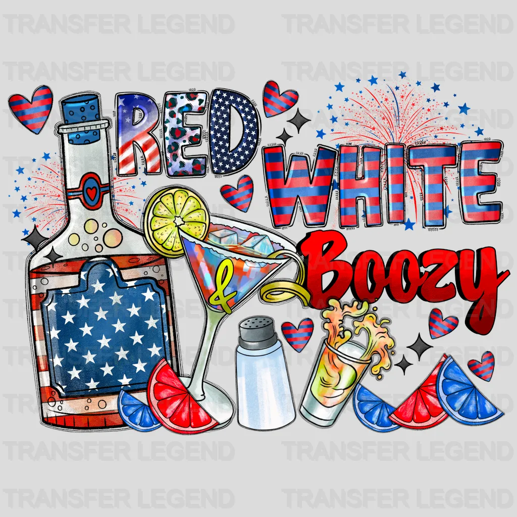 Red White Boozy 4th July Design - DTF Heat Transfers - transferlegend