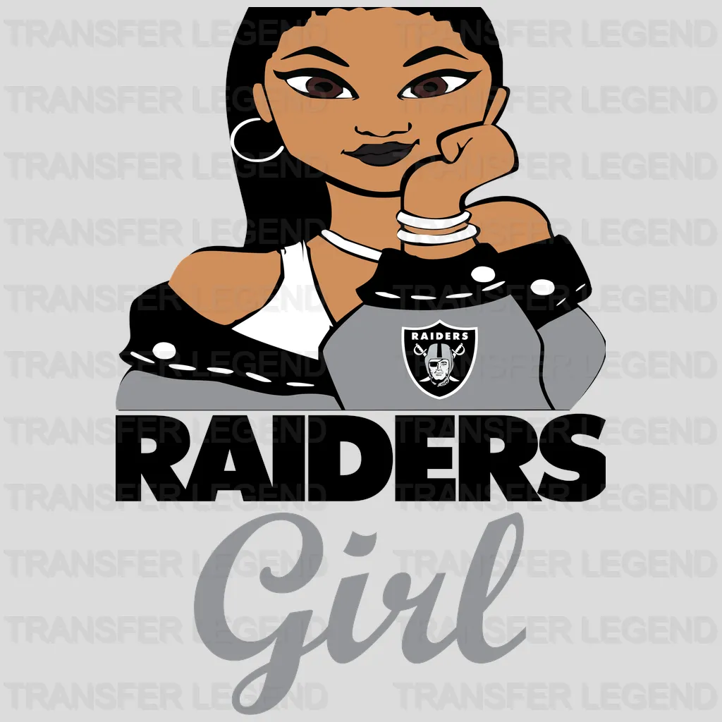 Las Vegas Raiders stylish female fan hugging team shield, NFL design - DTF Heat Transfer