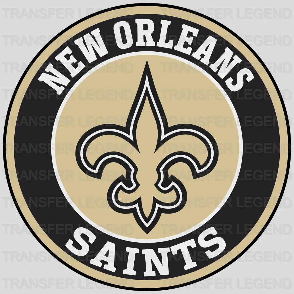 New Orleans Saints classic round crest with gold fleur‑de‑lis and text, NFL design - DTF Heat Transfer