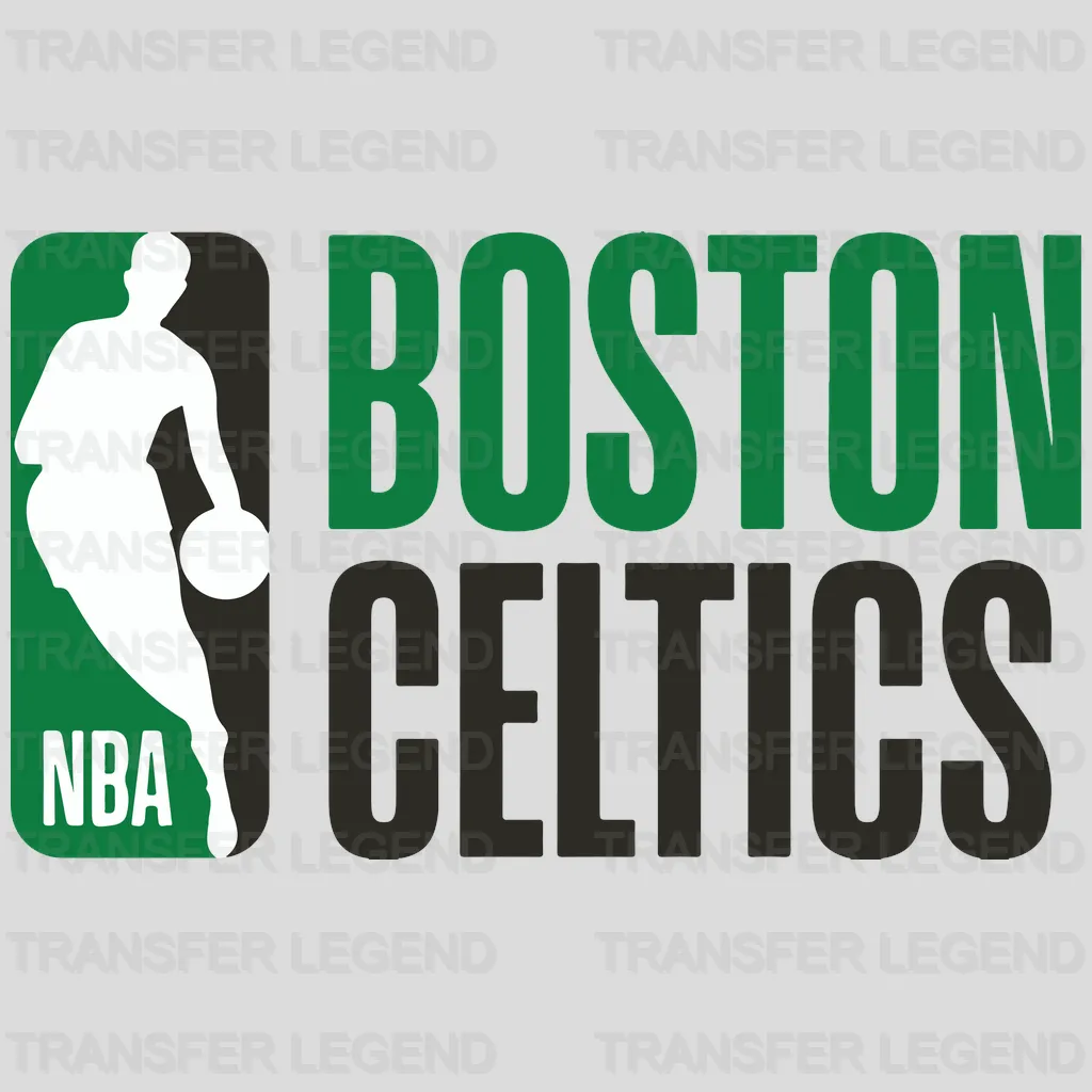 Boston Celtics NBA Silhouette with Stacked Wordmark NBA Design - DTF Heat Transfer