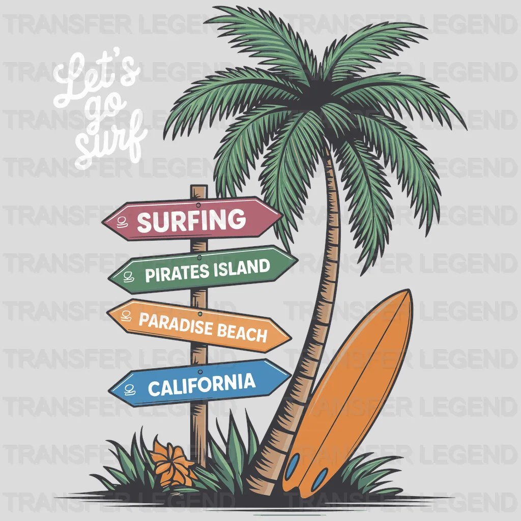 Paradise Beach Surfing Design - DTF Heat Transfers - transferlegend