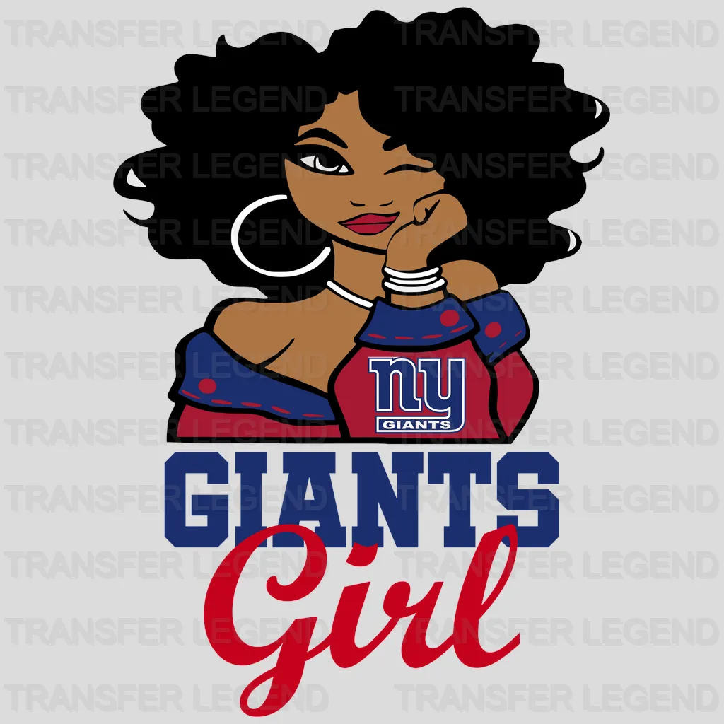 New York Giants “Giants Girl” female fan cartoon in team colors, NFL design - DTF Heat Transfer