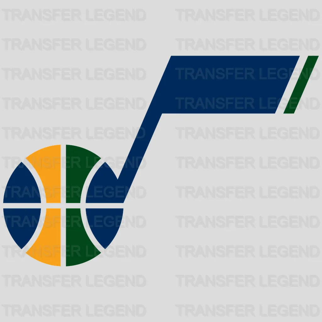 Utah Jazz Musical Note Logo with Tri-Color Basketball NBA Design - DTF Heat Transfer