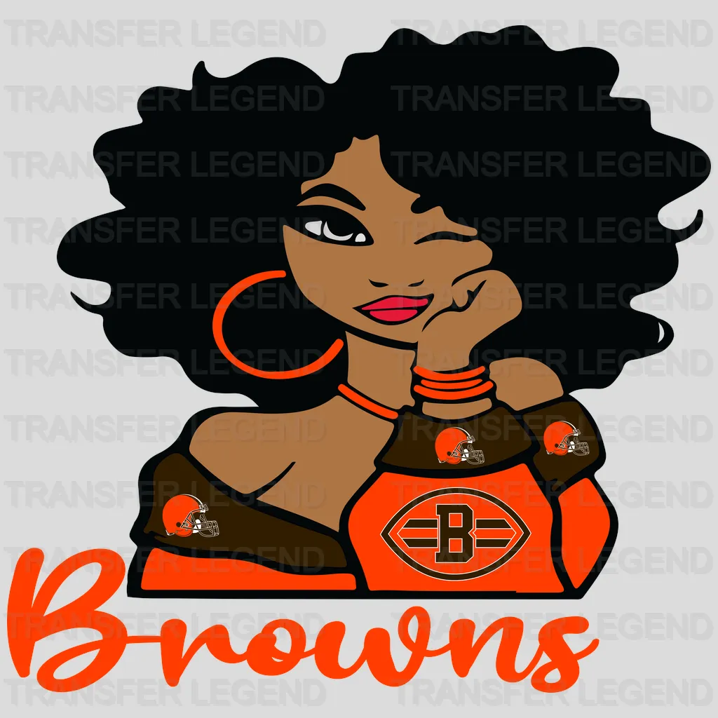 Cleveland Browns Glam Fan Girl Illustration NFL Design - DTF Heat Transfer