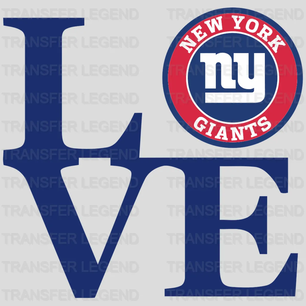 New York Giants cartoon player hugging football emblem, NFL design - DTF Heat Transfer
