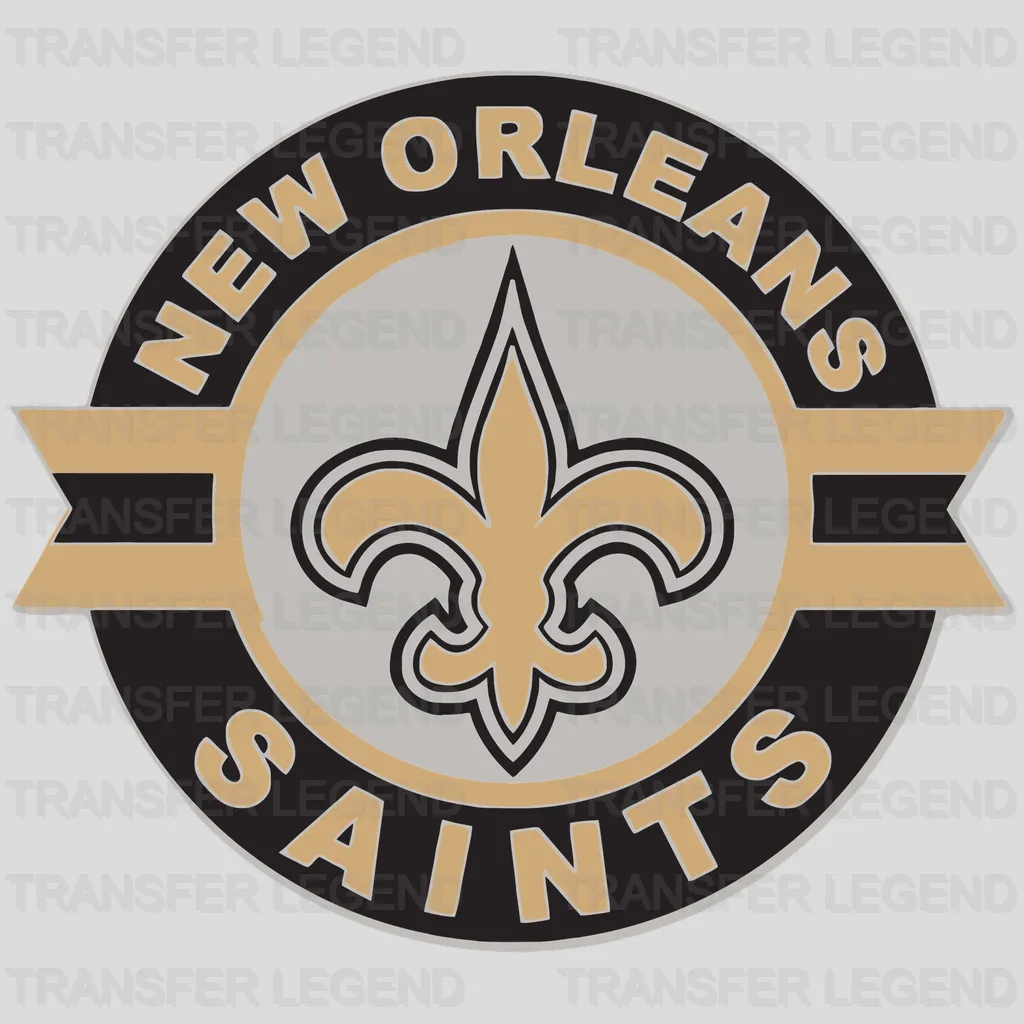New Orleans Saints circular badge with team name banner and fleur‑de‑lis, NFL design - DTF Heat Transfer