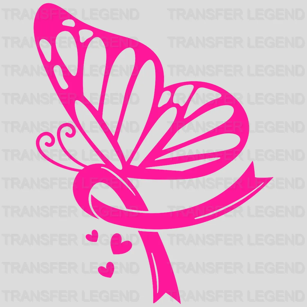 Brea Cancer Ribbon In Butterfly Design - DTF heat transfer - transferlegend