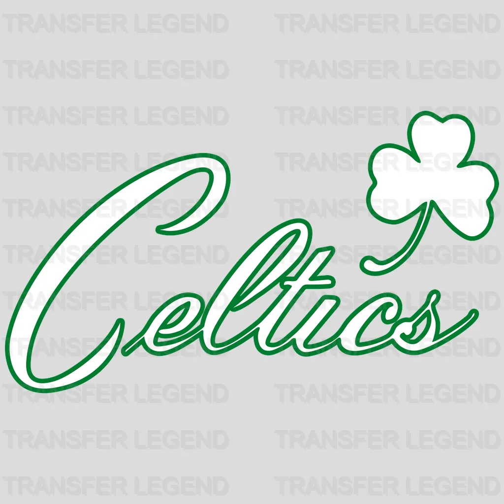 Boston Celtics Brush “Celtics” Script with Shamrock NBA Design - DTF Heat Transfer