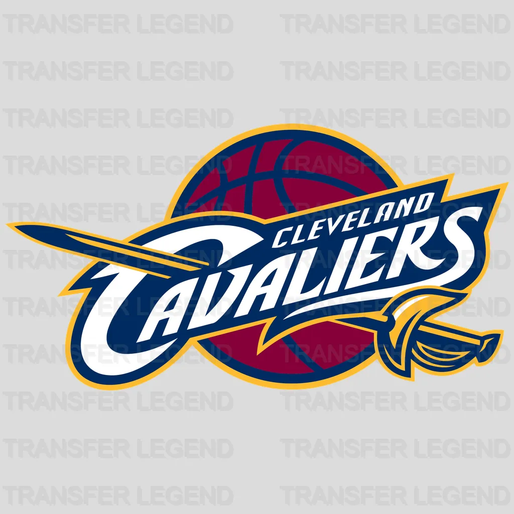 Cleveland Cavaliers Script over Basketball with Sword Tail NBA Design - DTF Heat Transfer