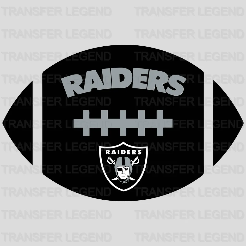 Las Vegas Raiders football silhouette with arched “RAIDERS” text, NFL design - DTF Heat Transfer